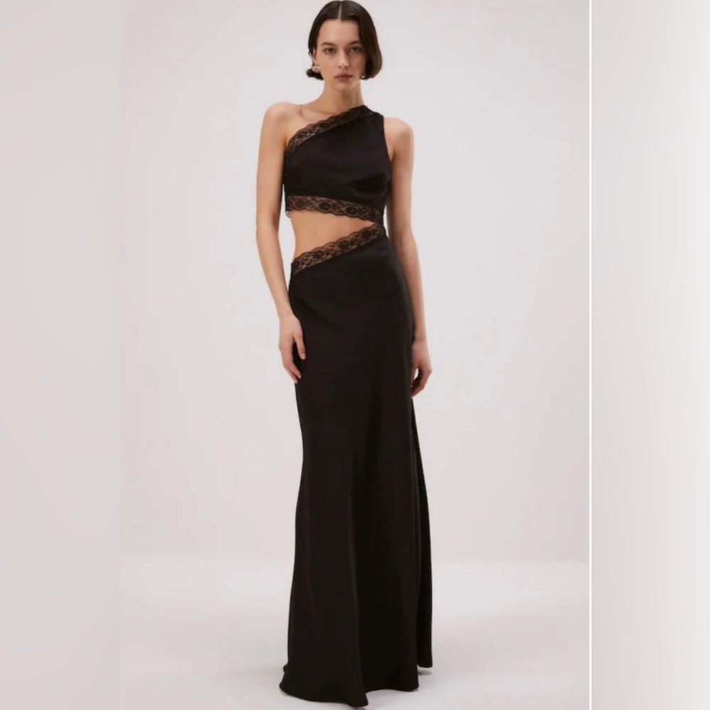 Misha. Black Satin Gown. Size S.